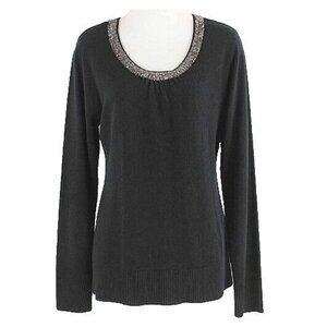 Debbie Morgan $49 Sz L Black Silver Bead Neck Acrylic Knit Sweater